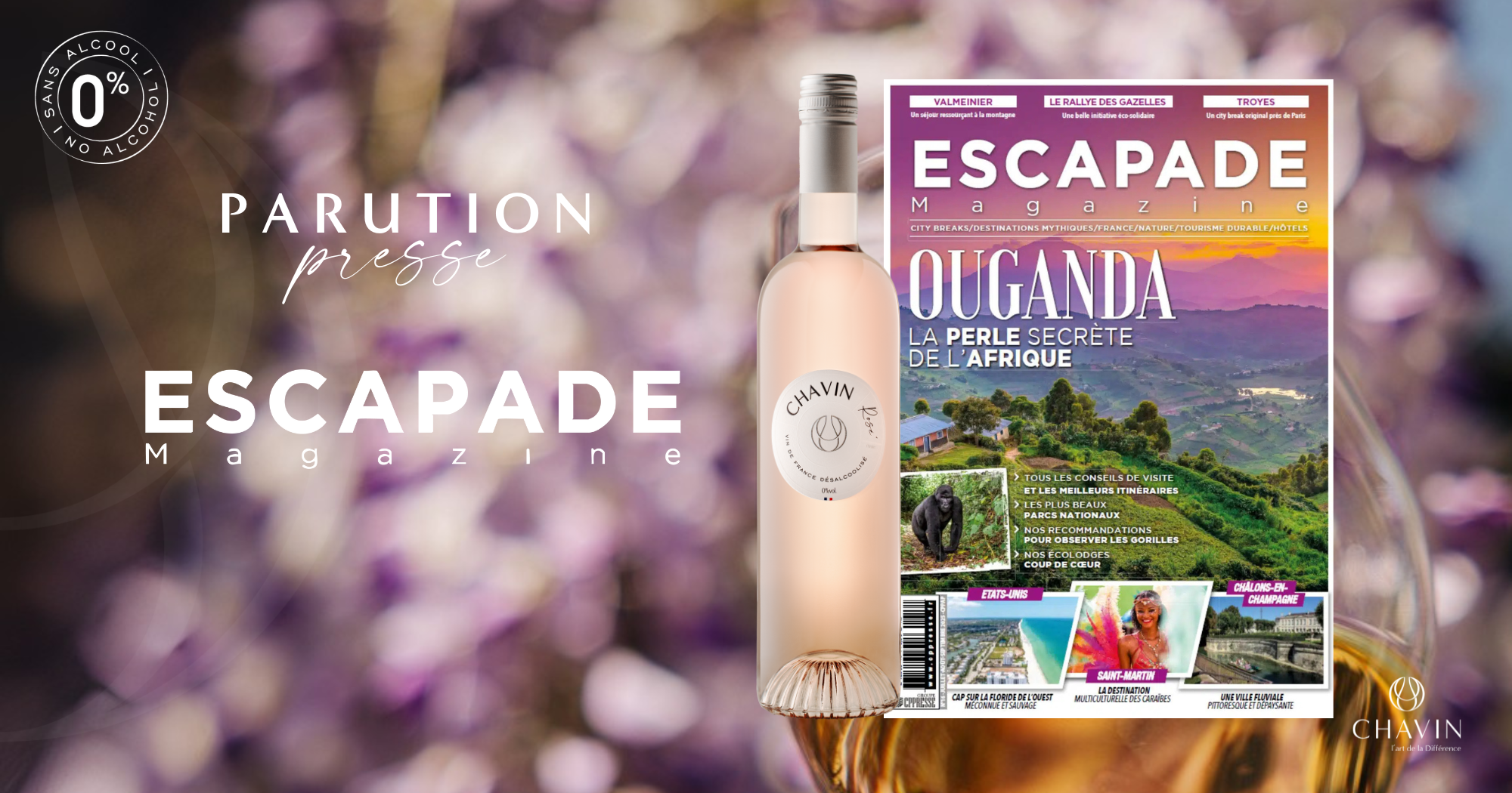 Chavin - Lu2019Escapade Magazine spotlights Chavin Zu00e9ro Rosu00e9 Vin de France dealcoholizedu00a0